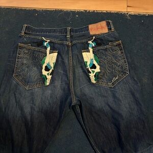 (RARE!)Vintage Ed Hardy jorts embroidery on back